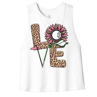 Golf T Shirts, Love Golf Leopard Sunflower Sports Ball Valentine Plus Size Women's Racerback Cropped Tank