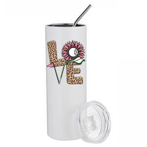 Golf T Shirts, Love Golf Leopard Sunflower Sports Ball Valentine Plus Size Stainless Steel Tumbler