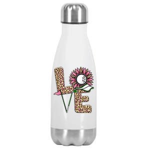 Golf T Shirts, Love Golf Leopard Sunflower Sports Ball Valentine Plus Size Stainless Steel Insulated Water Bottle