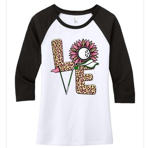 Golf T Shirts, Love Golf Leopard Sunflower Sports Ball Valentine Plus Size Women's Tri-Blend 3/4-Sleeve Raglan Shirt