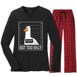 Got Too Silly Silly Goose Mugshot Goose Mugshot Women's Long Sleeve Flannel Pajama Set 