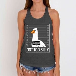 Got Too Silly Silly Goose Mugshot Goose Mugshot Women's Knotted Racerback Tank