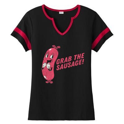 Grab The Sausage Cool Gift Funny Vintage Barbecue Sausage Gift Ladies Halftime Notch Neck Tee