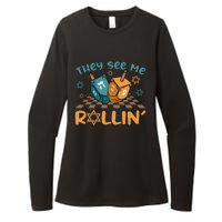 Groovy They See Me Rollin Hanukkah 2024 Dreidel Game Jewish Womens CVC Long Sleeve Shirt