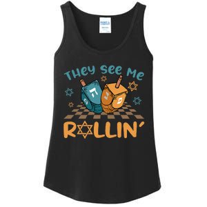 Groovy They See Me Rollin Hanukkah 2024 Dreidel Game Jewish Ladies Essential Tank