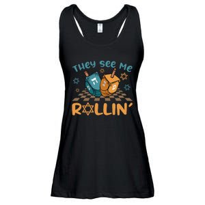 Groovy They See Me Rollin Hanukkah 2024 Dreidel Game Jewish Ladies Essential Flowy Tank