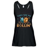 Groovy They See Me Rollin Hanukkah 2024 Dreidel Game Jewish Ladies Essential Flowy Tank