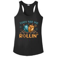 Groovy They See Me Rollin Hanukkah 2024 Dreidel Game Jewish Ladies PosiCharge Competitor Racerback Tank