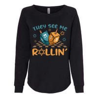 Groovy They See Me Rollin Hanukkah 2024 Dreidel Game Jewish Womens California Wash Sweatshirt