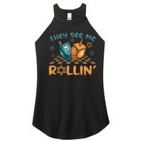 Groovy They See Me Rollin Hanukkah 2024 Dreidel Game Jewish Women's Perfect Tri Rocker Tank