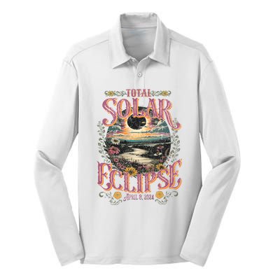 Groovy Total Solar Eclipse April 8 2024 Astronomy Souvenir Silk Touch Performance Long Sleeve Polo