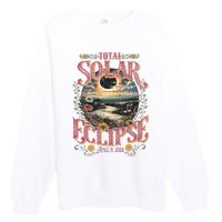 Groovy Total Solar Eclipse April 8 2024 Astronomy Souvenir Premium Crewneck Sweatshirt