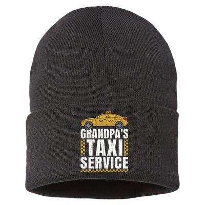 Grandpas Taxi Service Funny Taxi Driving Cab Lover Graphic Sustainable Knit Beanie