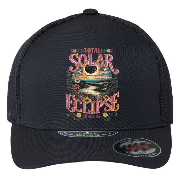 Groovy Total Solar Eclipse April 8 2024 Astronomy Souvenir Flexfit Unipanel Trucker Cap