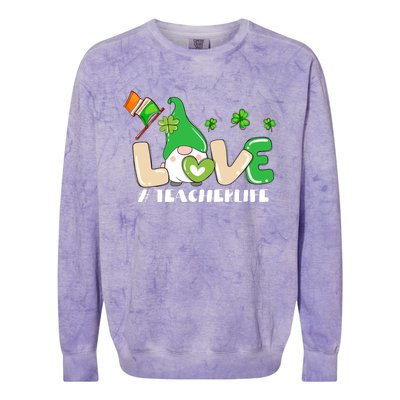 Gnome Teacher St Patricks Day Love Teachers Life Shamrock Premium Colorblast Crewneck Sweatshirt