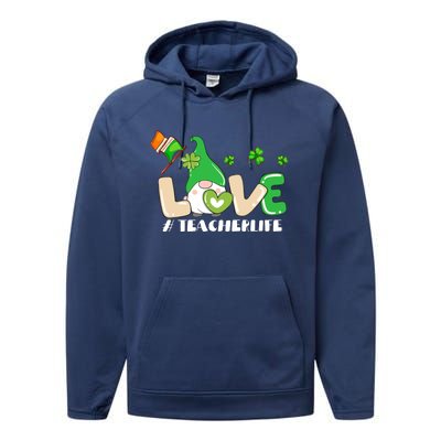 Gnome Teacher St Patricks Day Love Teachers Life Shamrock Premium Performance Fleece Hoodie