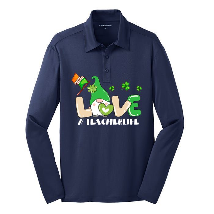 Gnome Teacher St Patricks Day Love Teachers Life Shamrock Premium Silk Touch Performance Long Sleeve Polo