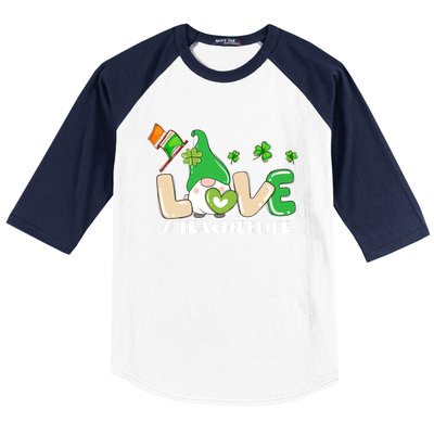 Gnome Teacher St Patricks Day Love Teachers Life Shamrock Premium Baseball Sleeve Shirt