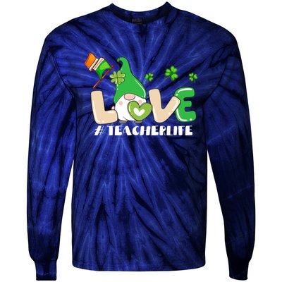 Gnome Teacher St Patricks Day Love Teachers Life Shamrock Premium Tie-Dye Long Sleeve Shirt