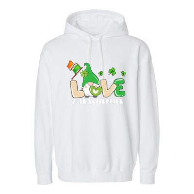 Gnome Teacher St Patricks Day Love Teachers Life Shamrock Premium Garment-Dyed Fleece Hoodie