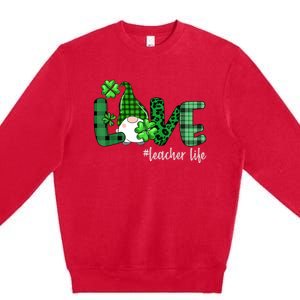 Gnome Teacher St Patricks day Love Teacher Life Shamrock Premium Crewneck Sweatshirt