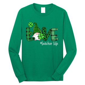 Gnome Teacher St Patricks day Love Teacher Life Shamrock Long Sleeve Shirt