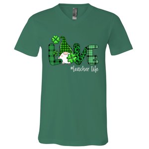 Gnome Teacher St Patricks day Love Teacher Life Shamrock V-Neck T-Shirt