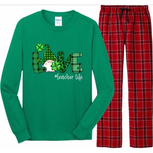 Gnome Teacher St Patricks day Love Teacher Life Shamrock Long Sleeve Pajama Set