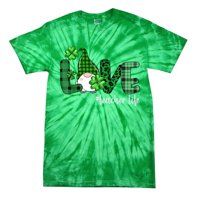 Gnome Teacher St Patricks day Love Teacher Life Shamrock Tie-Dye T-Shirt