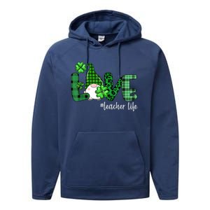 Gnome Teacher St Patricks day Love Teacher Life Shamrock Performance Fleece Hoodie