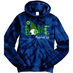 Gnome Teacher St Patricks day Love Teacher Life Shamrock Tie Dye Hoodie