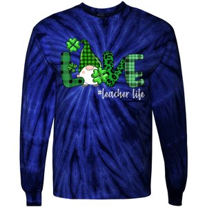 Gnome Teacher St Patricks day Love Teacher Life Shamrock Tie-Dye Long Sleeve Shirt