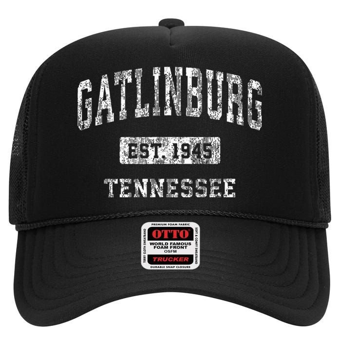 Gatlinburg Tennessee Tn Vintage Sports Established High Crown Mesh Back Trucker Hat