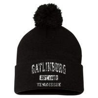 Gatlinburg Tennessee Tn Vintage Sports Established Pom Pom 12in Knit Beanie