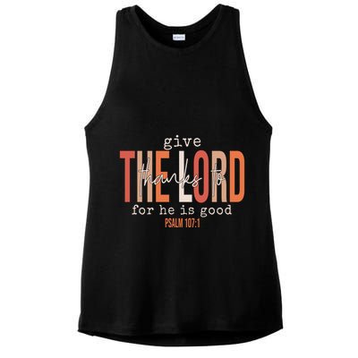 Give Thanks To The Lord For He Is Good Thanksgiving Christian Ladies PosiCharge Tri-Blend Wicking Tank