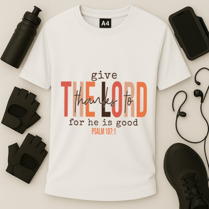 Give Thanks To The Lord For He Is Good Thanksgiving Christian Performance Shirt