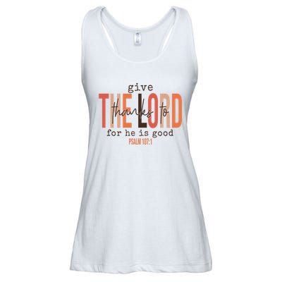 Give Thanks To The Lord For He Is Good Thanksgiving Christian Ladies Essential Flowy Tank