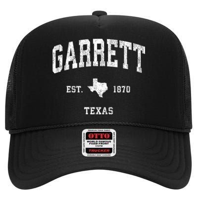 Garrett Texas Tx Vintage Athletic Sports High Crown Mesh Back Trucker Hat