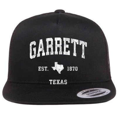 Garrett Texas Tx Vintage Athletic Sports Flat Bill Trucker Hat