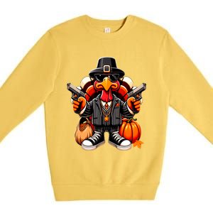 Gangster Thug Thanksgiving Turkey Gun Unhappy Angry Turkey Cool Gift Premium Crewneck Sweatshirt