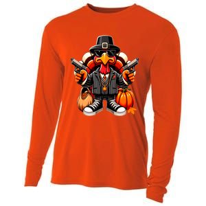 Gangster Thug Thanksgiving Turkey Gun Unhappy Angry Turkey Cool Gift Cooling Performance Long Sleeve Crew