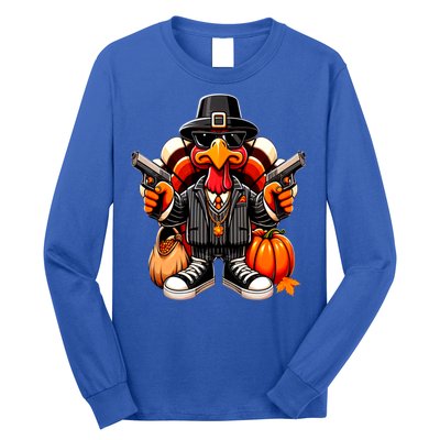 Gangster Thug Thanksgiving Turkey Gun Unhappy Angry Turkey Cool Gift Long Sleeve Shirt