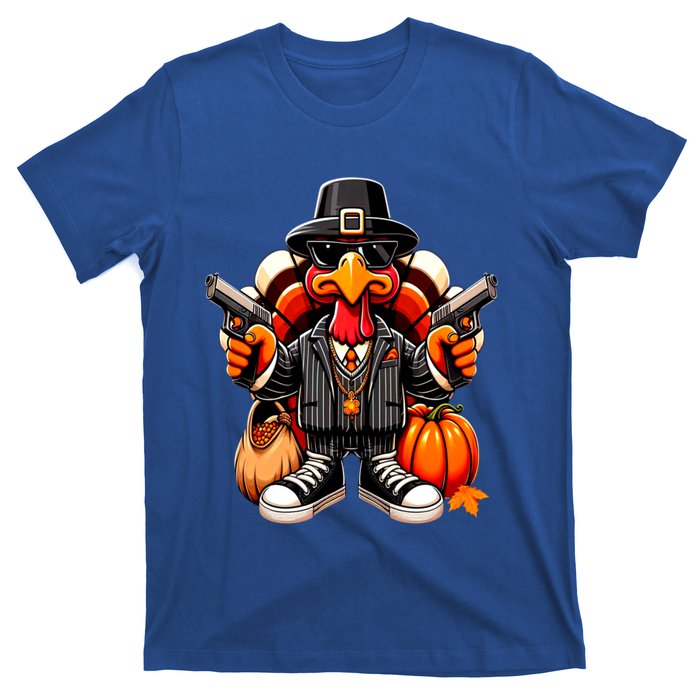 Gangster Thug Thanksgiving Turkey Gun Unhappy Angry Turkey Cool Gift T-Shirt