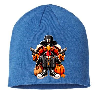 Gangster Thug Thanksgiving Turkey Gun Unhappy Angry Turkey Cool Gift Sustainable Beanie