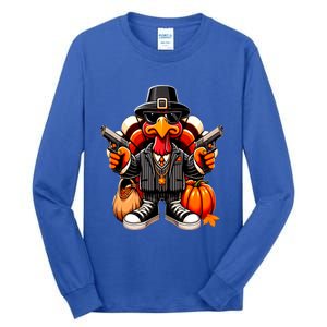 Gangster Thug Thanksgiving Turkey Gun Unhappy Angry Turkey Cool Gift Tall Long Sleeve T-Shirt