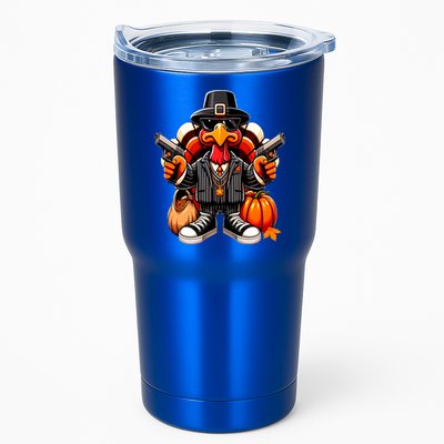 Gangster Thug Thanksgiving Turkey Gun Unhappy Angry Turkey Cool Gift Tumbler