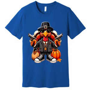 Gangster Thug Thanksgiving Turkey Gun Unhappy Angry Turkey Cool Gift Premium T-Shirt