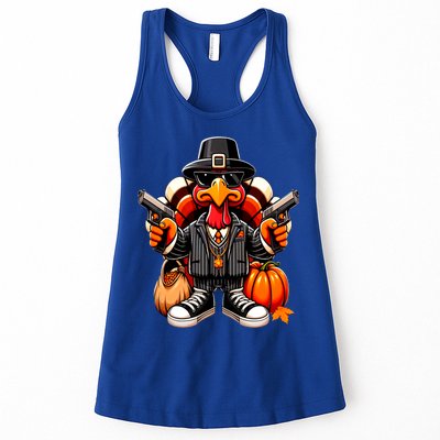 Gangster Thug Thanksgiving Turkey Gun Unhappy Angry Turkey Cool Gift Womens Tank Top