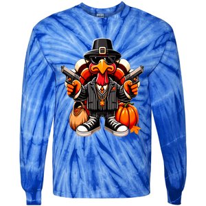 Gangster Thug Thanksgiving Turkey Gun Unhappy Angry Turkey Cool Gift Tie-Dye Long Sleeve Shirt