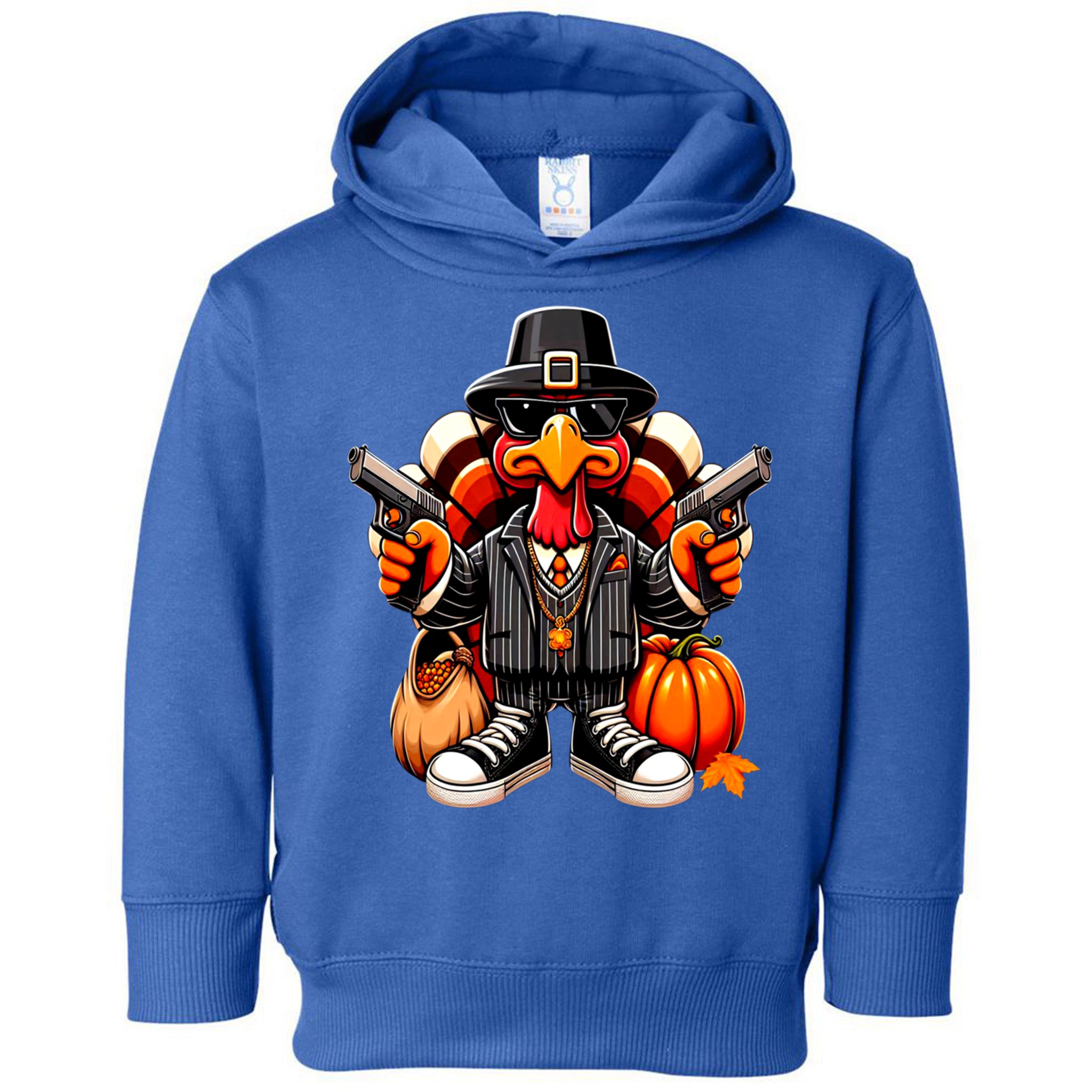 Gangster Thug Thanksgiving Turkey Gun Unhappy Angry Turkey Cool Gift Toddler Hoodie